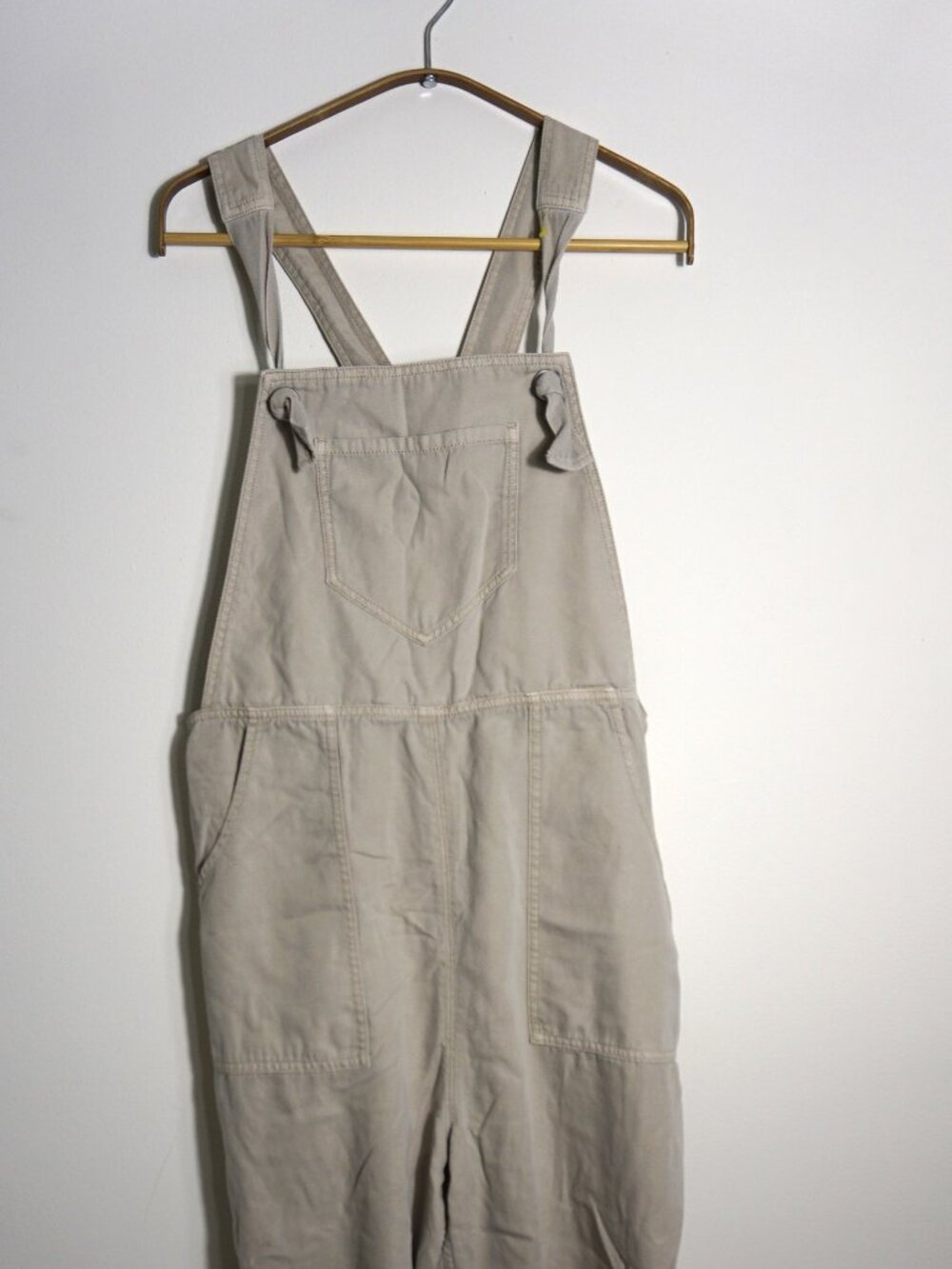 Anthropologie Women Overalls L Beige Wide Leg Organic Cotton Khaki Side Zipper